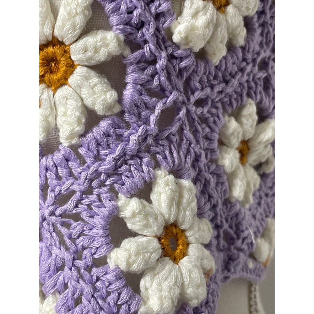 Akira Crochet Sleeveless Lavender Boho Daisy Tank Top Women's M - Picture 5 of 11
